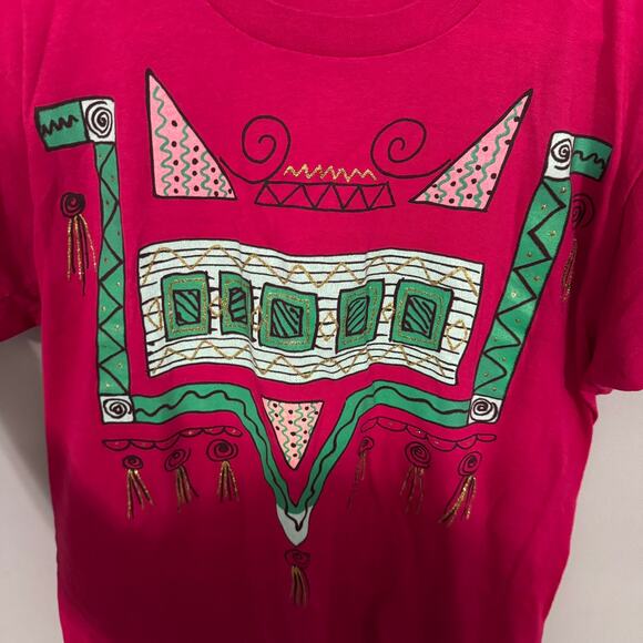 Vintage Topson Downs Geometric Aztec Inspired Bright Tee Shirt Size Medium 80s - Picture 4 of 7